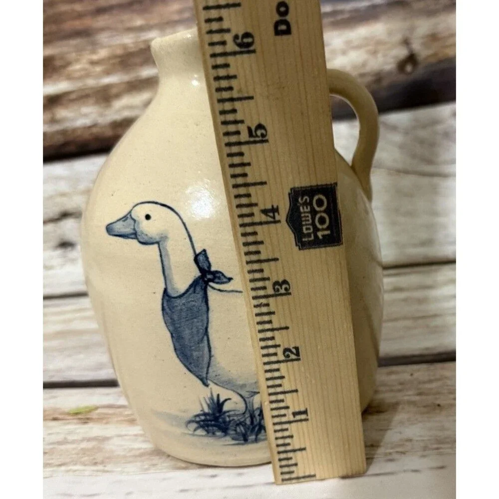 Stoneware Pitcher Jug Goose Design Cottagecore Country Blue Geese